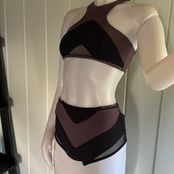 L*Space XS/S Two-piece Swimsuit, Black And Purple with Mesh Details - Picture 3 of 11